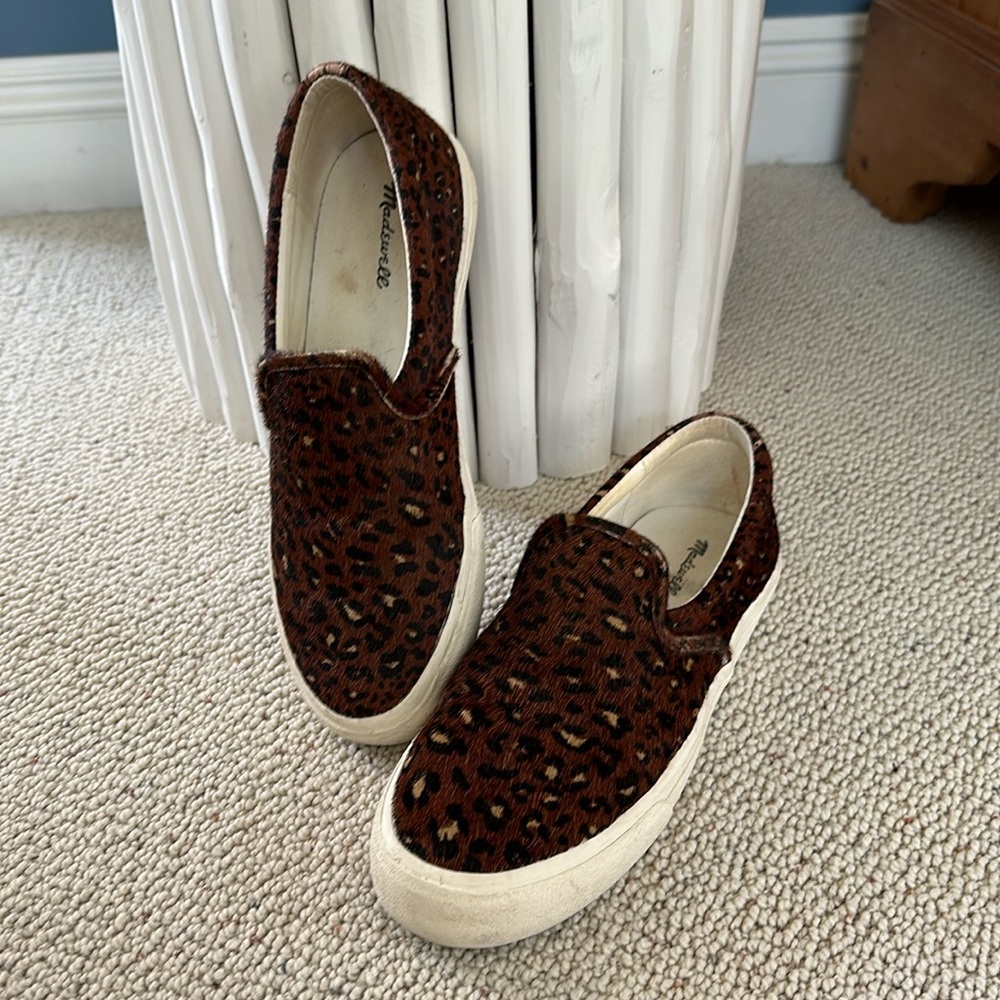 Madewell Sidewalk Slip On fur dyed Leopard print calf hair sneakers